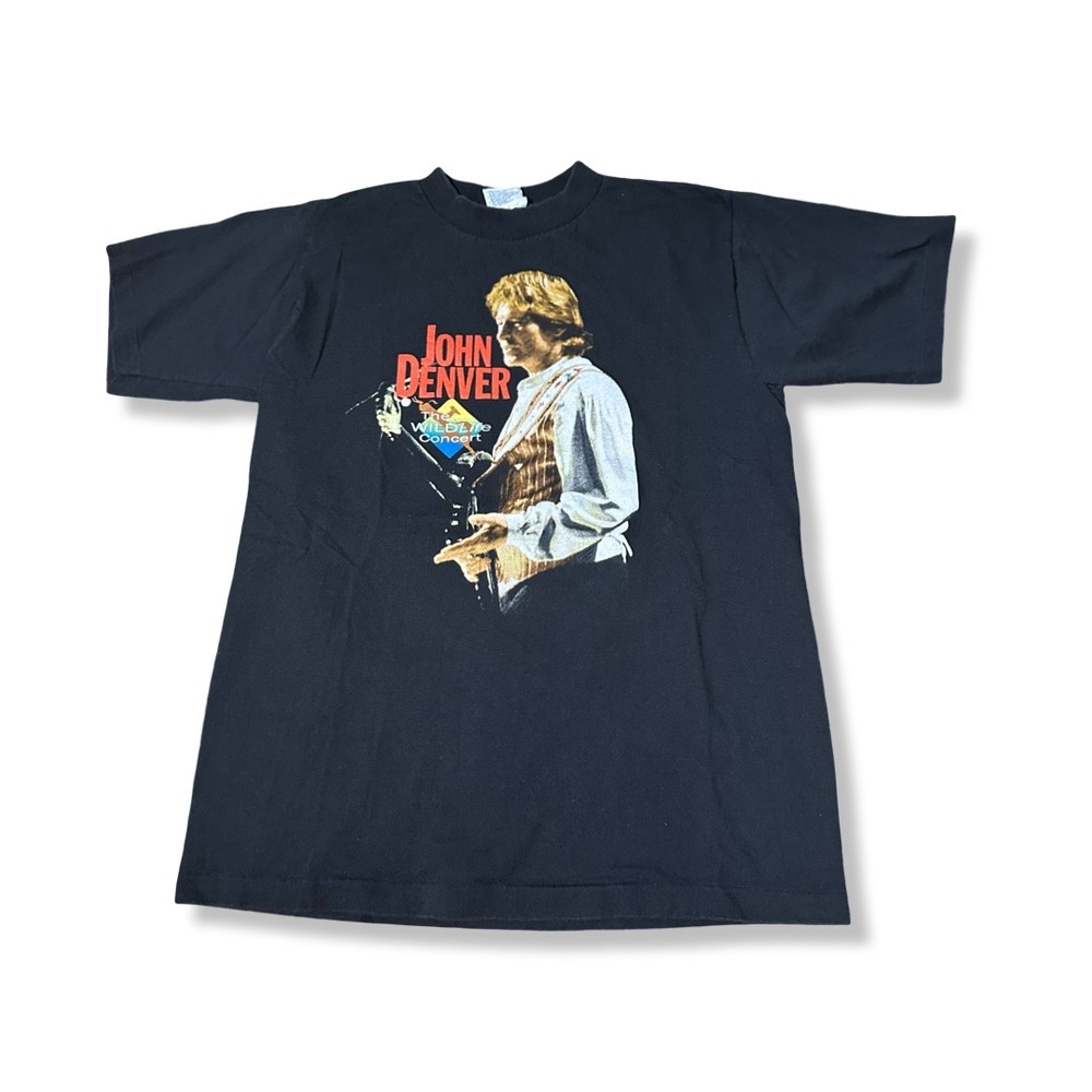 Vintage T-Shirt Mens L Black Excellent John Denver The Wildlife Concert 90s